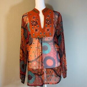 Embroidered Sheer Orange Women's Top